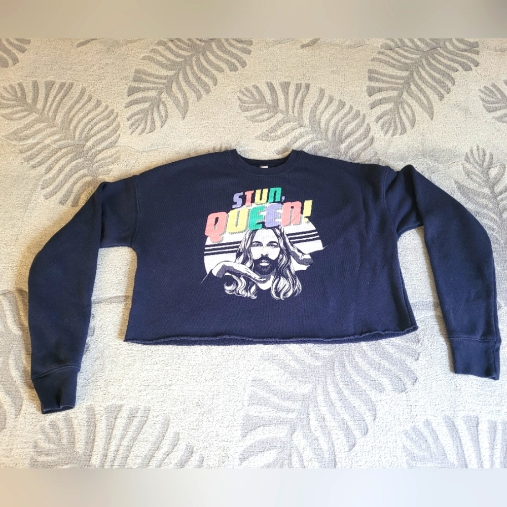 JVN Blue Graphic Crop Sweatshirt Size S
